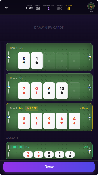 Poker Ladder card placement