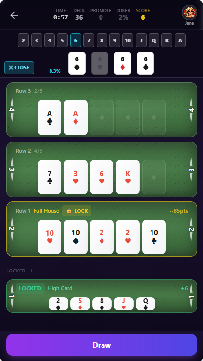 Poker Ladder gameplay board